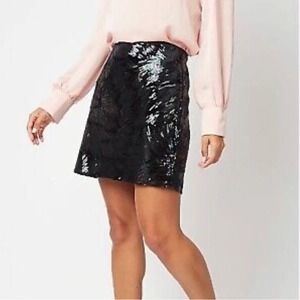 Boston Proper Black Sequin Lined Mini Skirt Party Occasion Festive Dance Size 12